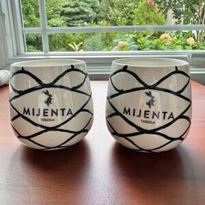 Tequila Agave Ceramic Mugs Set of 2 Cream Green 3.5” Barware MIJENTA